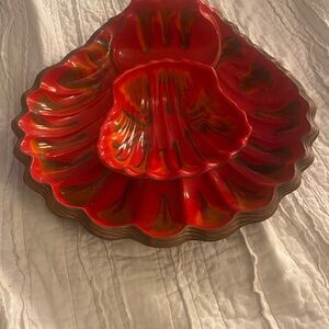 Vintage MCM sequoia ware Red Ceramic Platter set